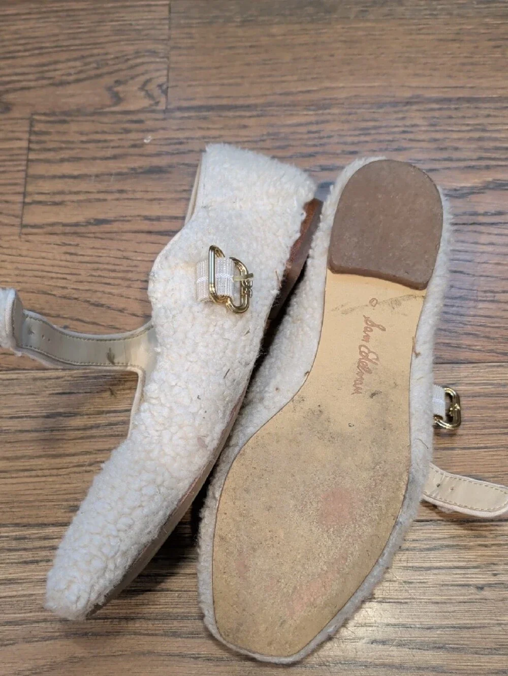 Cream Faux-Shearling Mary Jane Flats